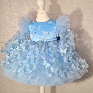 1st Birthday butterfly blue dress Light blue or other colors Baby butterfly dress First birthday dress Flower girl dress with butterflies