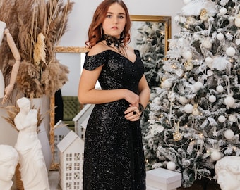 black party dress for women Fitted and boned corset Black A-line V-neck Lace Appliques