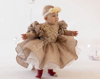 FYMNSI Vestito Di Compleanno Per Bambina 1-3 Anni, Maniche Lunghe A Righe Con Gonna Tulle E Fiocco, Per Foto E Festa