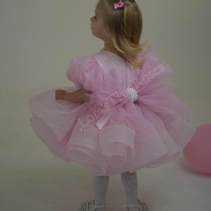 Light Pink Tulle 1st Birthday Dress: Glitter Sequin Flower Girl Outfit