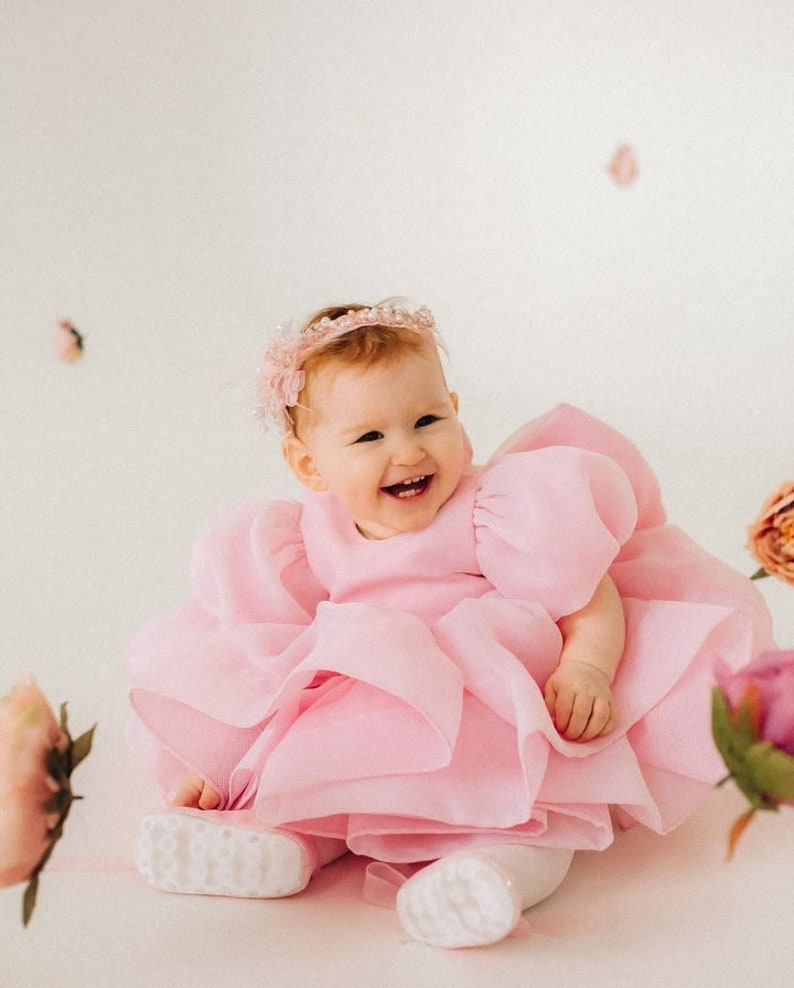 Erster Geburtstag rosa Kleid Kleinkind rosa bauschigen Kleid mit einem großen Bogen Mädchen bauschigen tüll Outfit Fotoshooting Baby Kleid Smash Kuchen Kleid Bild 3