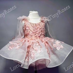 ANNA Beige Halter Tutu Dress. Flower Girl Tulle Dress With