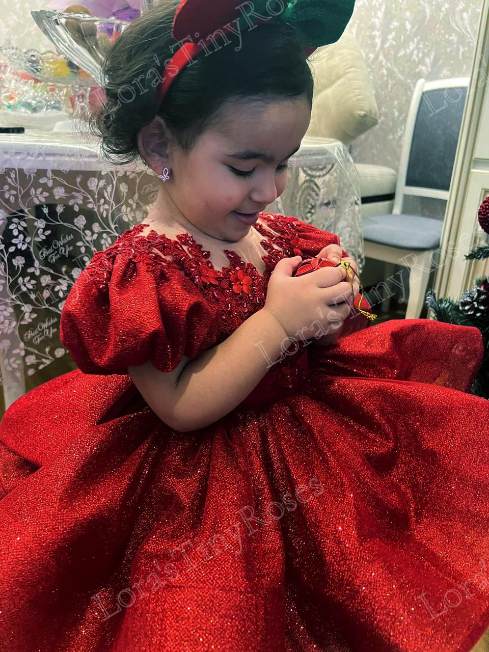 red first birthday dress Red Girl Dress. First Birthday Dress Red, Toddler Red Dress, Sparkling Baby Gown with flowers and pearls, Photoshoot Baby, Red PROM Outfit