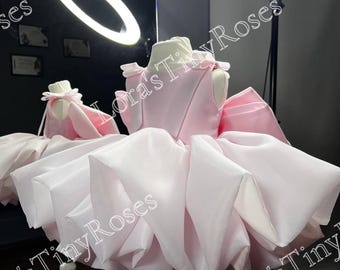 Robe rose pâle pour le premier anniversaire, ornée d'un grand nœud, robe de bébé à offrir, robe d'anniversaire, robe de demoiselle d'honneur, robe courte bouffante pour séance photo
