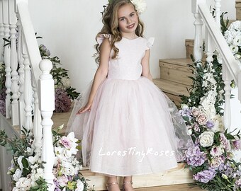 Flower Girl baby dress Daughter matching Wedding dress Shimmering toddler blush pink dress Girls Birthday outfit Photoshoot shiny baby dress