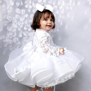 White christening dress, White baby extra puffy dress, Girl baptism ivory outfit, White 1st Communion dress, Toddler white baptism dress