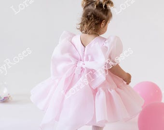 Lt Pink birthday dress 12-18, Flower Girl dress, 1st Birthday dress, Special Occasion dress, Pageant gown, Photoshoot dress ready to ship
