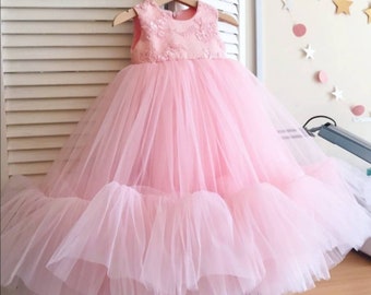 Lt pink girl Birthday dress Flower Girl dress A-line lt blue girl dress Photoshoot princess dress Toddler tulle dress Baby tulle event dress