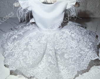 Personalized Christening baby dress with train, Baptism Baby Dress, Blessing dress ,  Flower Girl dress, Wedding baby , Photoshoot gown