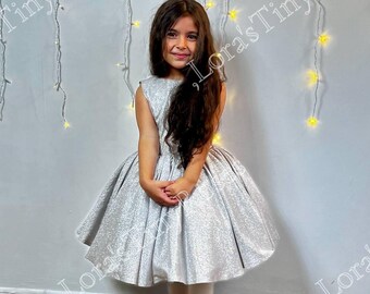 Christmas white glitter girl dress, white silver gown, Birthday girl dress, Party girls dress, Little princess dress, Party dress Sale -50%