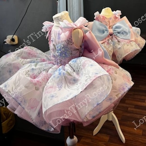 Blau rosa Kleid, Baby Blumenkleid mit einer großen Schleife, Fee Kleinkind Kleid, extra bauschiges Kleid, Party Mädchen Kleid, besondere Anlässe