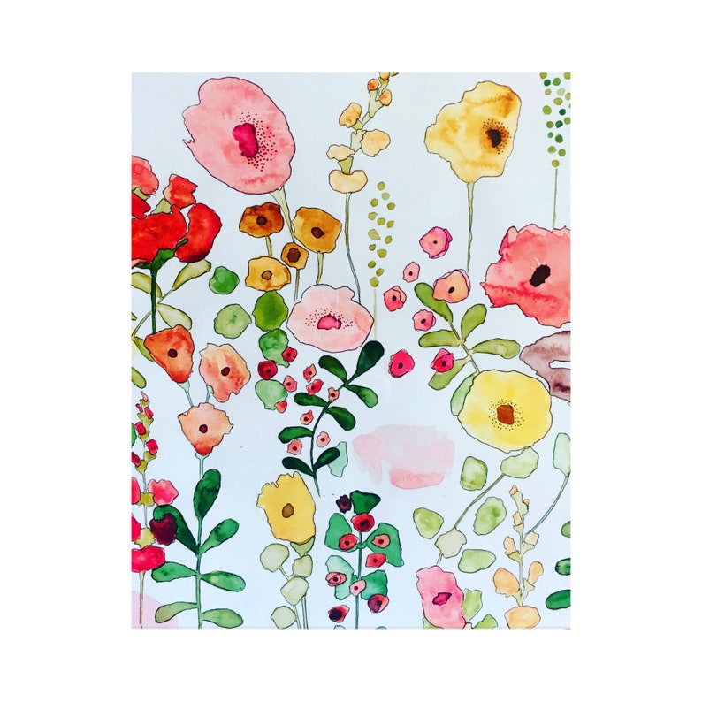 Floral Watercolor With Ink Outline - Etsy