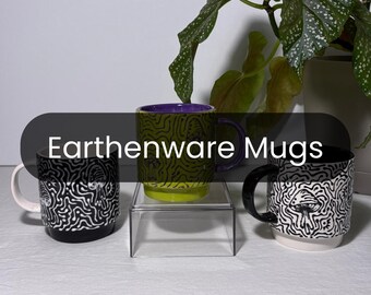 Tazas de loza esmaltada a mano, diseño cerámico único y apilable