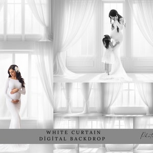 White Curtain Digital Backdrop: Portrait Photography Overlay (JPG File)