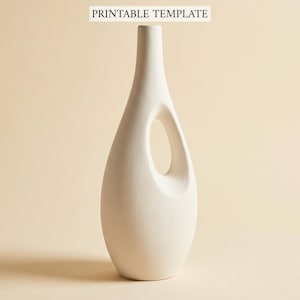 May include: A tall, off-white ceramic vase with a unique, open-circle design. The vase has a slender neck and a rounded base. The text "PRINTABLE TEMPLATE" is displayed above the vase.