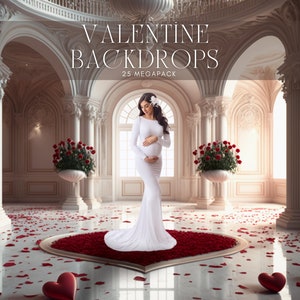 Valentine&#39;s Room Digital Backdrops: Red Hearts, Maternity Photography (JPG)