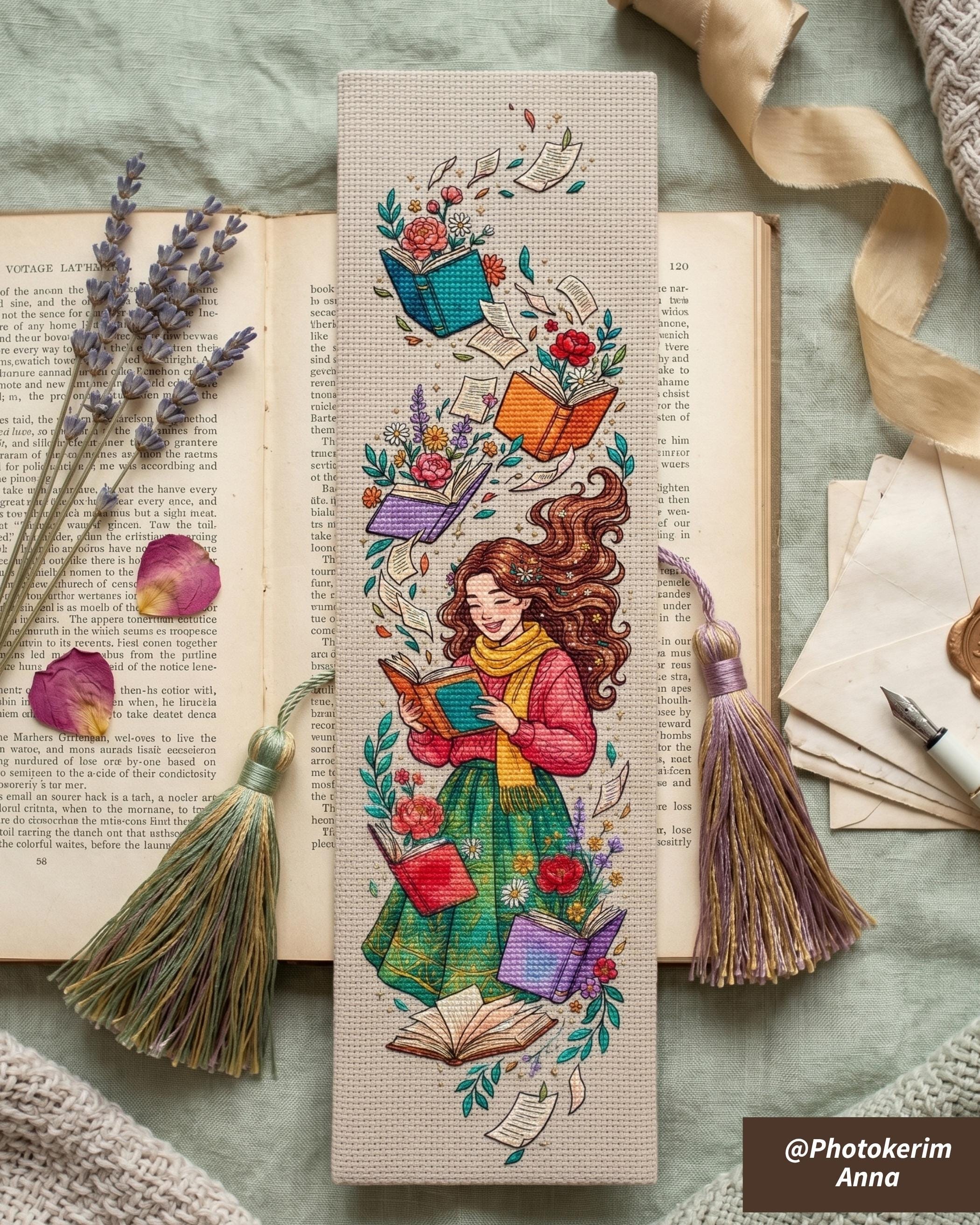 Joyful Reader Cross Stitch Pattern PDF | Colorful Bookmark Cross Stitch ...