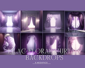 Telones de fondo para retratos con cortinas florales de color lila, fondo de estudio, maternidad, recién nacido, retrato infantil, bellas artes, superposición de Photoshop, composición