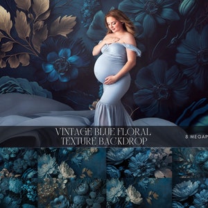 Blue Floral Maternity Backdrop: Fine Art Textures (JPG File)