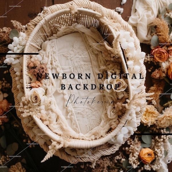 Boho Floral Newborn Baby Digital Backdrop (JPG File)
