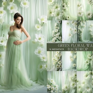 Green Floral Photography Backdrop: Maternity Photo Overlays (Digital Download)