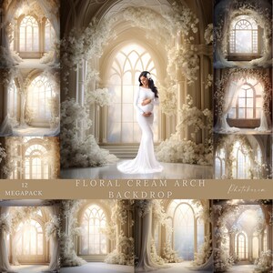 Floral Arch Maternity Backdrop: Cream Flower Photography Overlays (Digital Download)