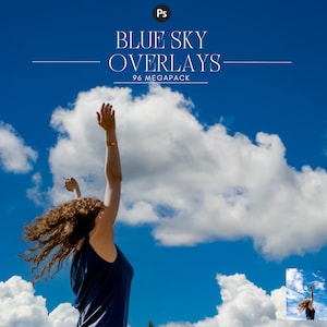 96 Blue Sky Overlays, Blue Sky , Beach Sky Overlays, Clouds Sky Background Photoshop Overlays JPEG