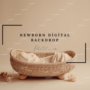 Modern- Mimimalist Newborn Digital Backdrop - Neutral, dried florals - digital backdrop - digital backdrop newborn - Boho newborn digital #6