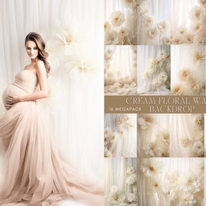 Fine Art Cream Floral Digital Backdrops, Maternity Backdrop Overlays, Photography Digital Background Overlays, Photoshop Textures Overlays