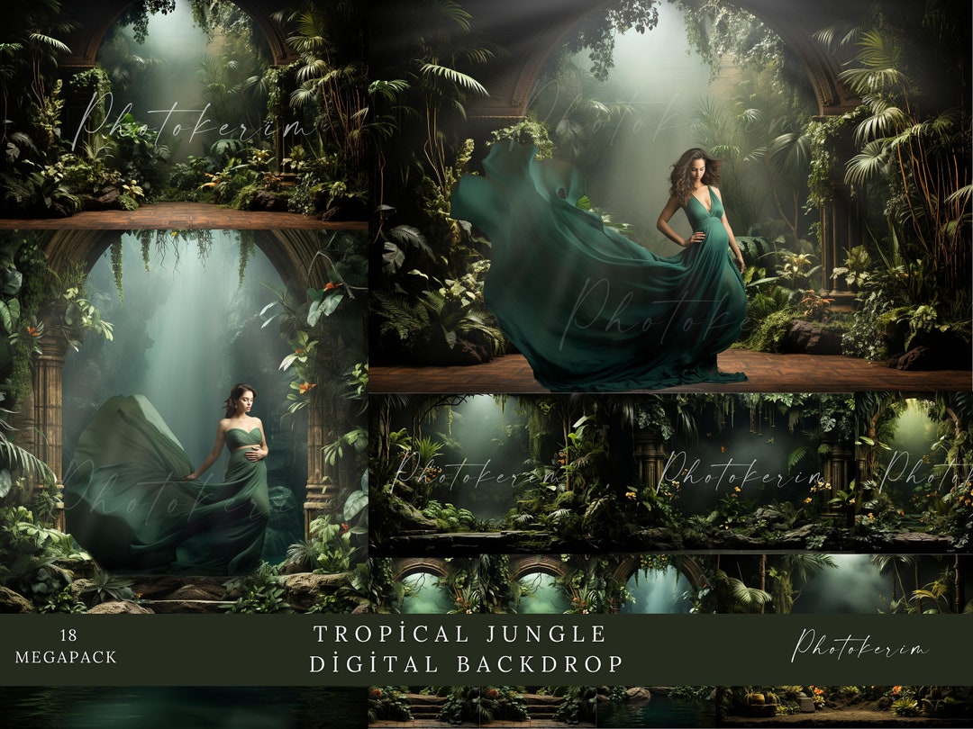 Tropical Jungle Palms Set Digital Backdrops, Maternity Backdrop ...