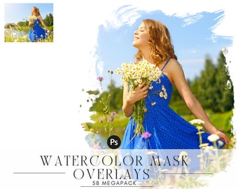 Watercolor Paint Mask: Photo Overlays for Double Exposure, Splash Edge Cutouts (PNG)