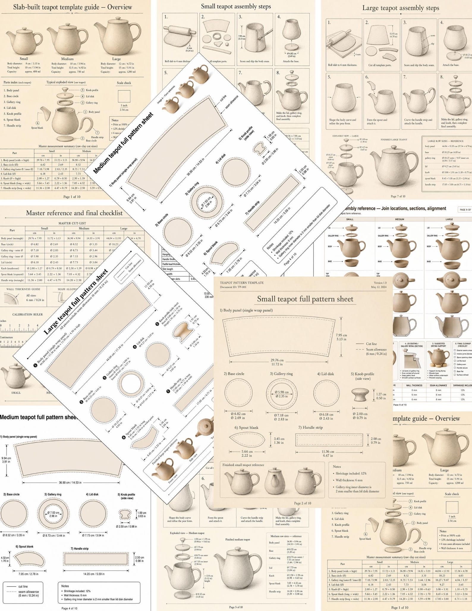 Slab Teapot Tutorial Slab Built Teapot Template PDF, Pottery Pattern 3 Sizes, Ceramic ...