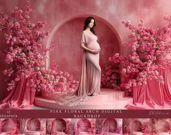 Pink Floral Arch Digital Backdrop: Maternity Newborn Photography (JPG)