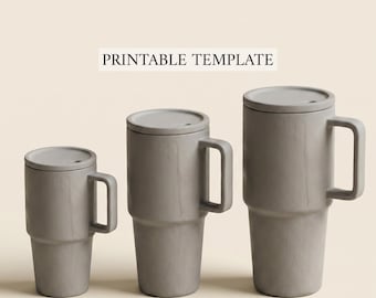 Zestaw szablonów ceramicznych kubków podróżnych | Wzór na glinianą ceramikę w 3 rozmiarach | Ręcznie robiony kubek w formacie PDF | Przewodnik po rękodziele z gliny do druku w formacie A4