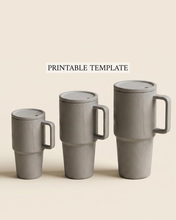 Ceramic Travel Tumbler Template Set | 3 Sizes Slab Building Pottery Pattern | DIY Handmade Cup PDF | A4 Printable Clay Craft Guide
