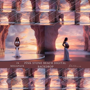 Pink Stone Beach Maternity Backdrop: Sunset Ocean Arch (Digital Download)