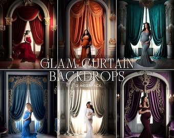 Telones de fondo digitales con cortinas glamurosas, cortinas de terciopelo, fondo de maternidad, retrato artístico, luz de ventana, fotografía de recién nacidos, edición compuesta