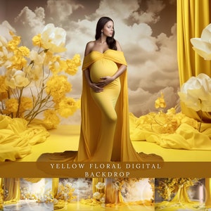 Yellow Fantastik Floral Digital Backdrops, Maternity Backdrop Overlays, Studio Backdrop Overlays, Fine Art Textures, Photoshop Overlays