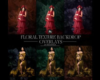 Floral Texture Backdrop Overlays, 24 Digital Floral Overlays, Maternity Backdrop Overlays, Studio Backdrop Overlays for Photoshop