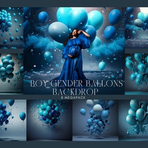 Boy Gender Reveal Balloons Backdrop: Photoshop Digital Overlays (JPG)