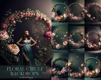 Floral Ring Backdrop Overlays - Maternity Overlays for Photoshop, Ring Overlays, Portrait Photo Overlays - Flower and Foliage Ring Overlays