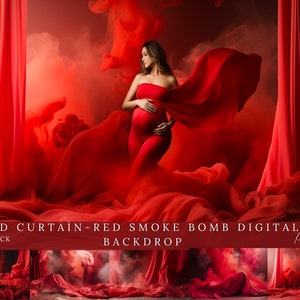 Red Fabric & Smoke Bomb Maternity Digital Backdrop (PNG)