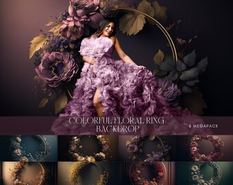 8 X Floral Ring Backdrop Overlays - Maternity Overlays for Photoshop - Ring Overlays - Flower and Foliage Ring Overlays