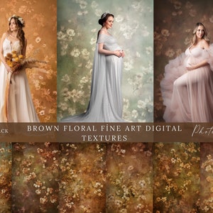 12 texturas artísticas florales marrones, Fondo de flores, Superposiciones de Photoshop, Textura fotográfica, Superposición fotográfica, Fondo de maternidad