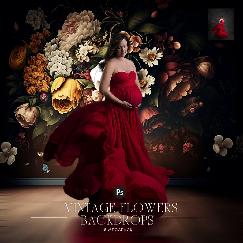 Vintage Flower Wall Digital Backdrop Maternity Backdrop Etsy