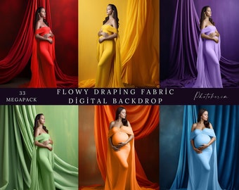 Flowing Fabric Digital Backdrop: Maternity Photography Overlays (33 JPG)