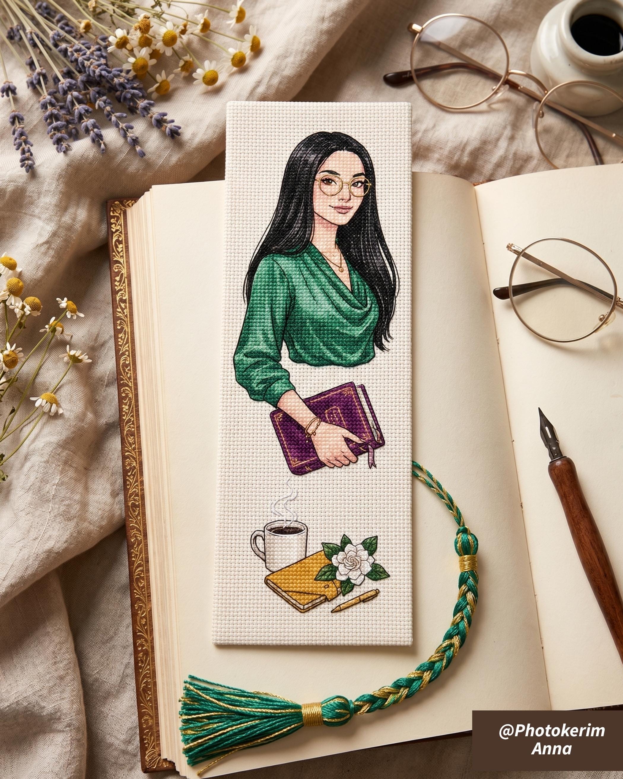 Modern Reader Cross Stitch Pattern PDF | Dark Academia Bookmark ...