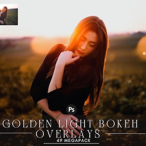 49 Gold Bokeh Photo Overlays: Photoshop Effects (PNG, JPG)