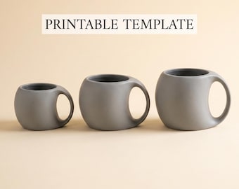Szablon kubka ceramicznego w formacie PDF, wzór kubka ceramicznego z płyty, przewodnik po ręcznym modelowaniu w 3 rozmiarach do druku
