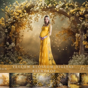 15 x Yellow Blossom Floral Digital Backdrops, Studio Backdrop Overlays, Maternity Backdrop Overlays, Photoshop Overlays